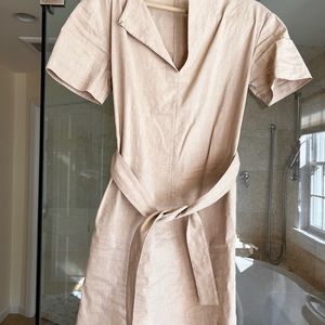 Theory Tan Wrap Mini Dress with Notched Collar